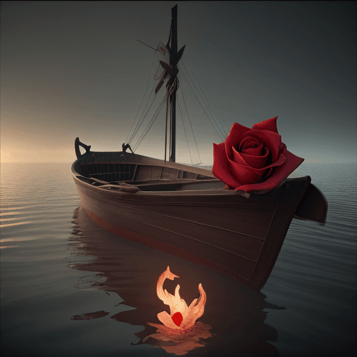 AI generated: A rose in boat, floating in hell 8k UHD