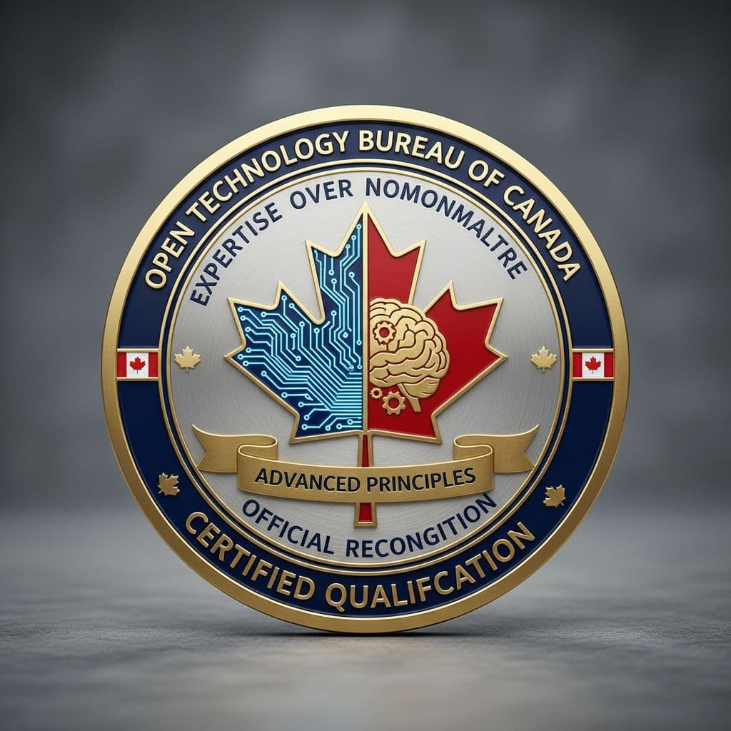 AI generated:  Create a professional badge that signifies a qualification from the Open Technology Bureau of Canad...