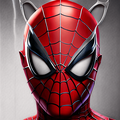 AI generated: cat head anthropomorphic humanoid body, marvel movie poster, spiderman character, red spiderman suit...