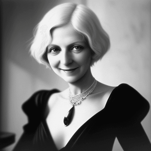 AI generated: 1920, 100 year old black and white photography of an elegant woman, short grey hair, slim, skinny, e...