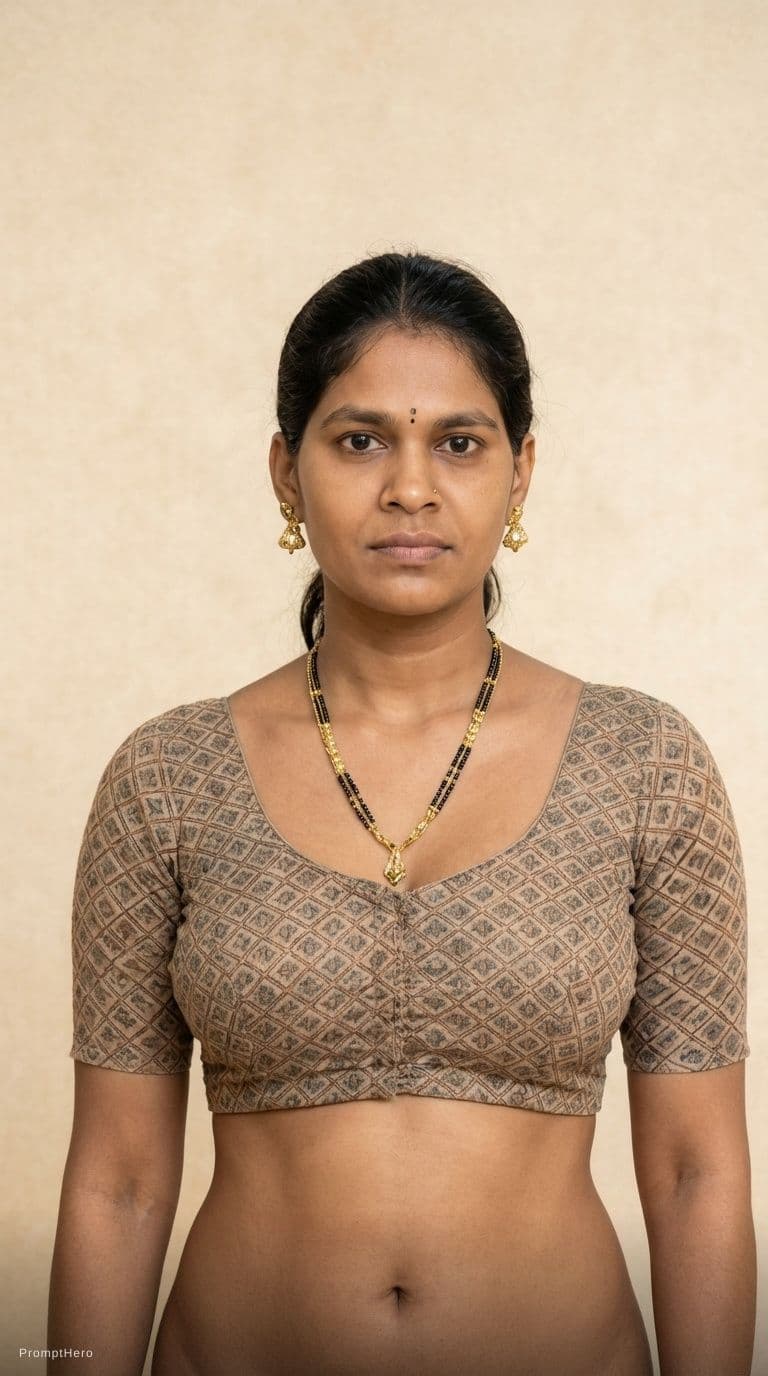 AI generated: Aunty in her blouse only with big body
