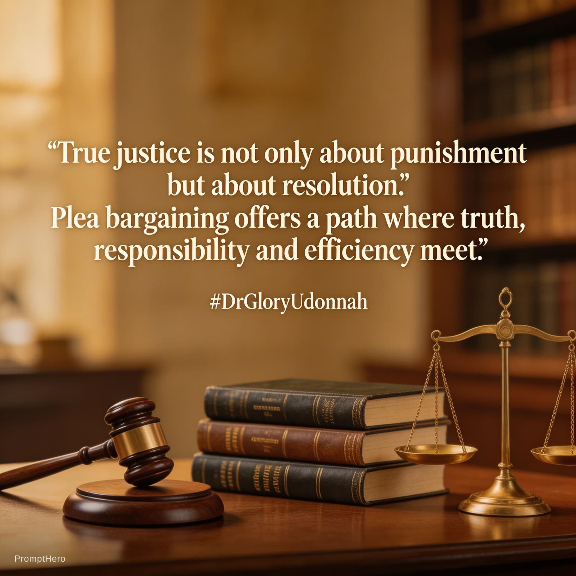 AI generated: Create an elegant legal-themed motivational postcard with a warm, professional atmosphere. The backg...