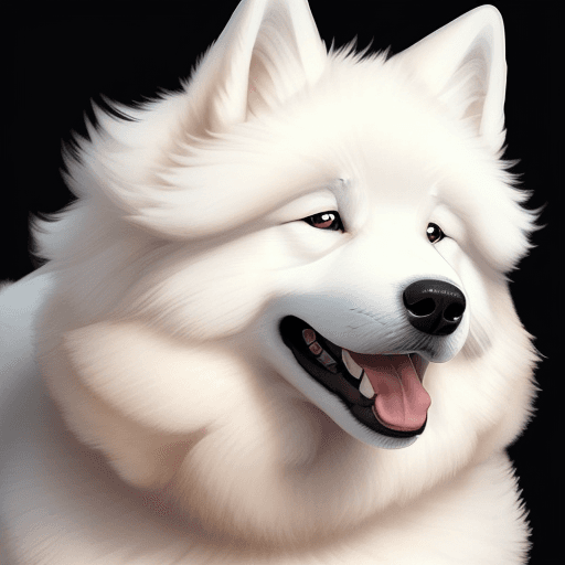 AI generated: smiling samoyed dog black background for my phone lockscreen leave a space above him for the time