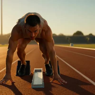 AI generated video: Create a 12 second Video base A lone sprinter with muscular legs and sweat-drenched jersey, on a sun...
