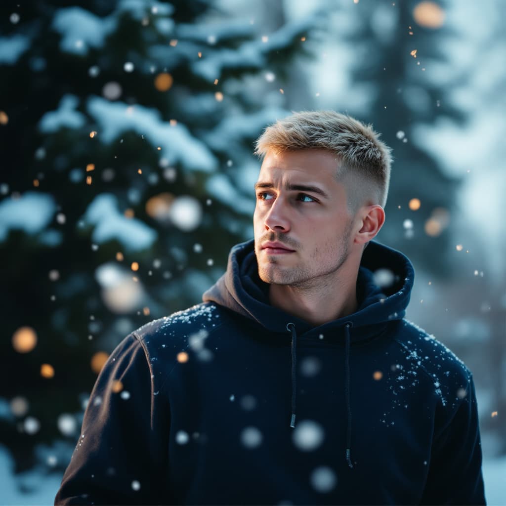 AI generated: “Please describe a scene in which a man with a blond, short, sub-zero haircut wearing a sweatshirt s...