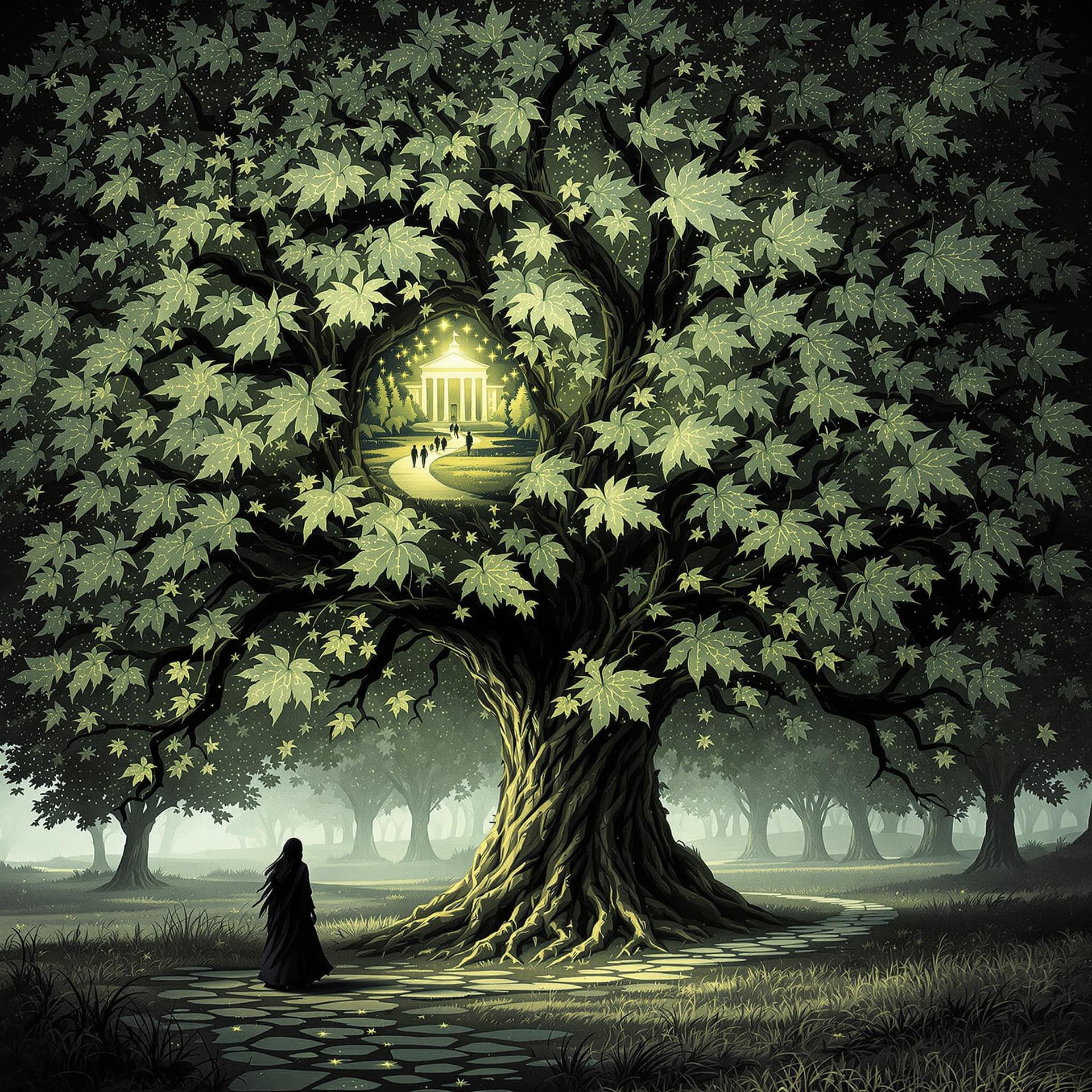 AI generated: .” The couch glided to a halt and settled down on the ground, nestling itself between some wide tree...