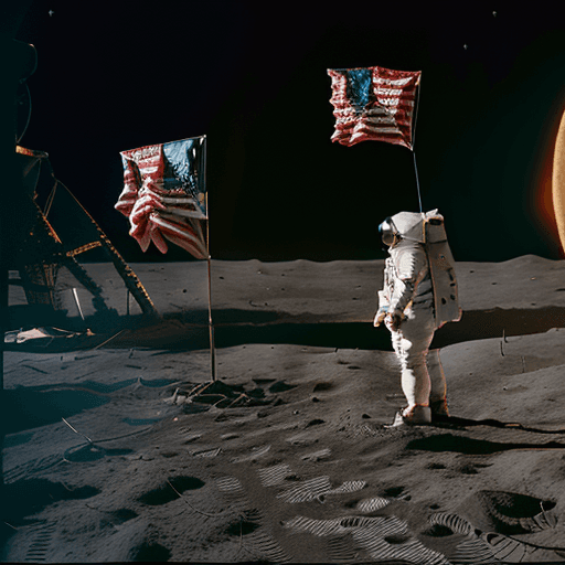 AI generated: Create an image capturing the lunar landing, with a lone astronaut standing on the lunar surface. Ha...