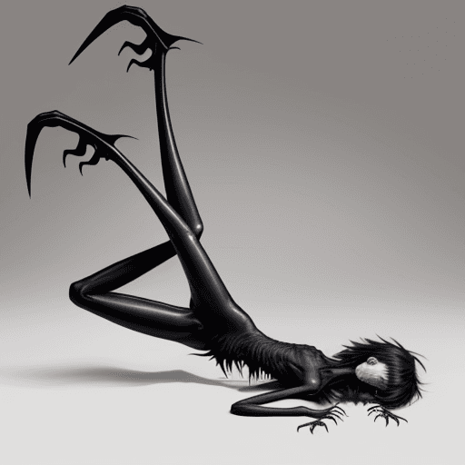 AI generated: extreme skinny slender girl, with long curved claws, skinny legs and long skinny calves in high heel...