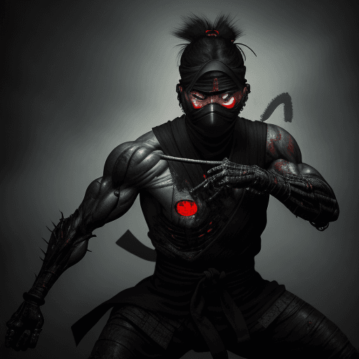 AI generated: the Ninja cyborg, Performing some kind of action, horror ,The setting is in the decayed Edo period o...