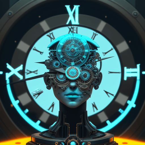 AI generated: an illustration of a head and a clock on top of it, in the style of futuristic contraptions, realist...
