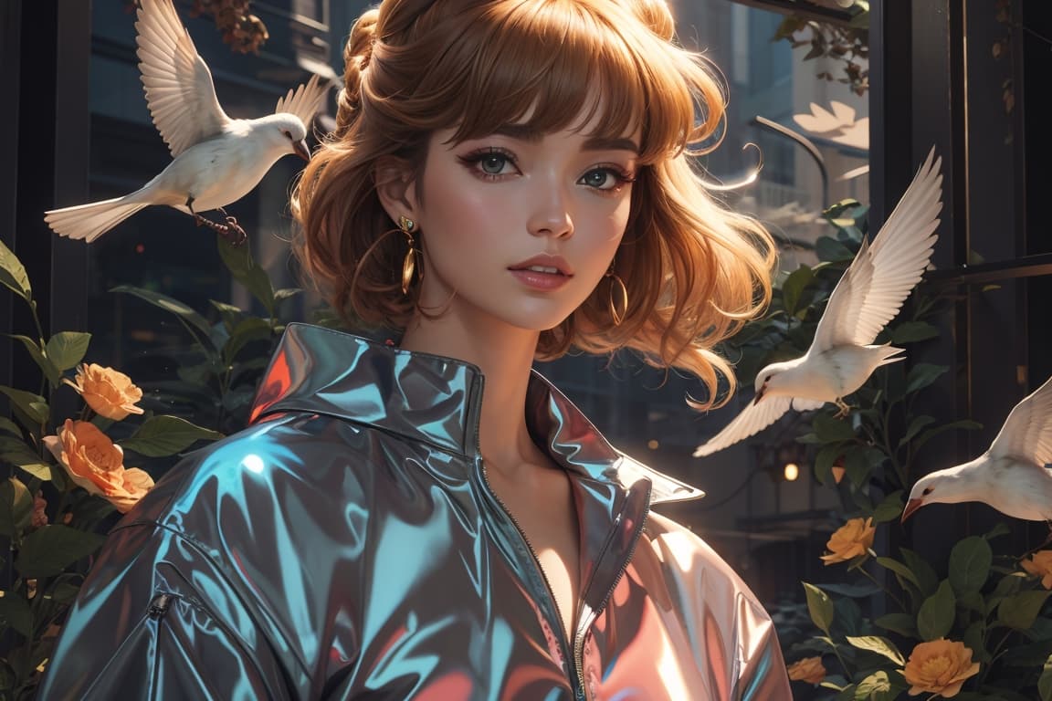 AI generated: hologram of hybrid of woman and bird, vogue aesthetic, crazy woman, model watching on viewer, gucci ...