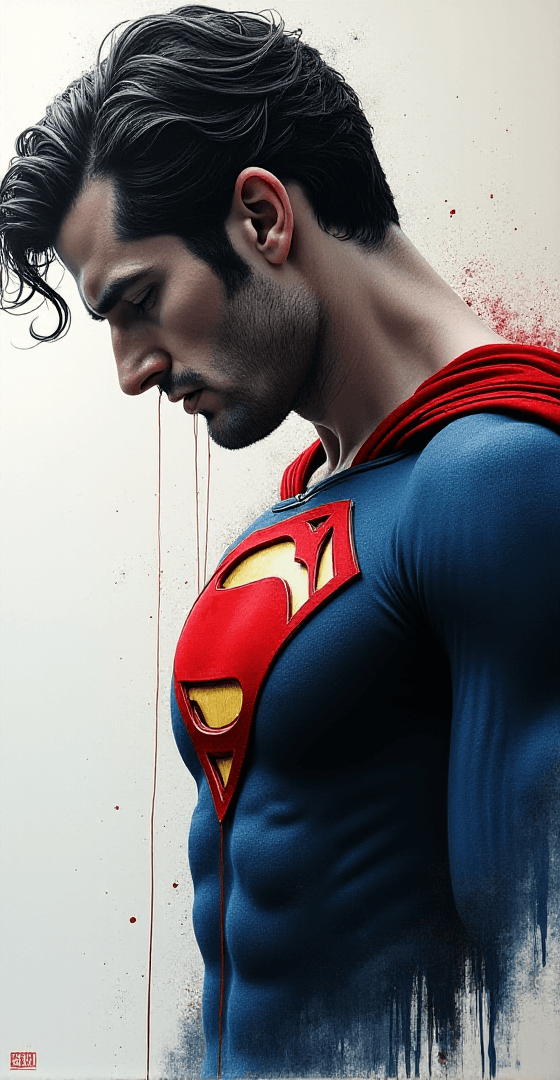 AI generated: Mandola art style, Ink Dripping Drawing, Superman, close-up portrait, Superman is shown with his bod...