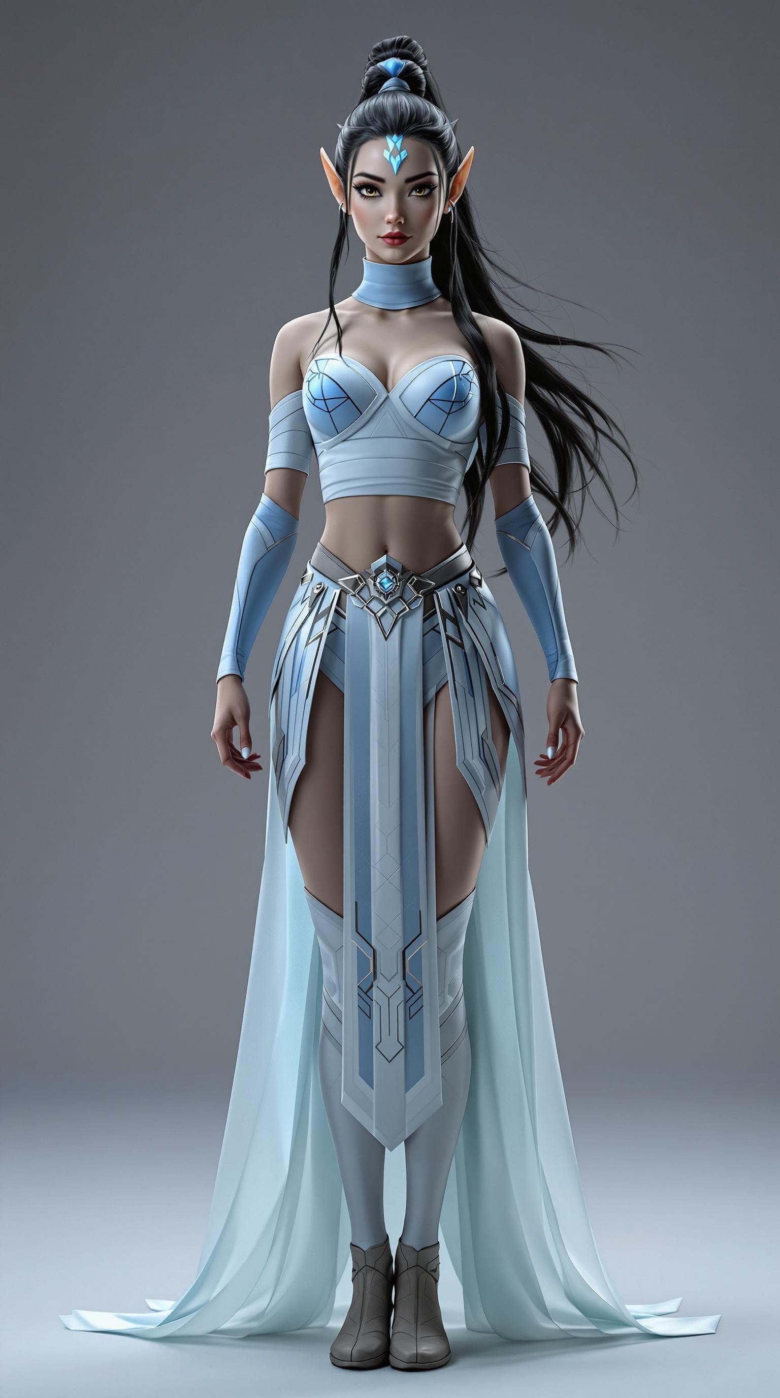 AI generated: a professional photo of a exceptionally of the most beautiful Katara age 18 (full body), (futuristic...
