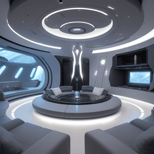 AI generated:  a futuristic home , spaceship design, beautiful interior , high end design 