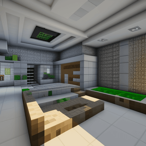 AI generated: interior of a modern house decorated with 3d minecraft blocks