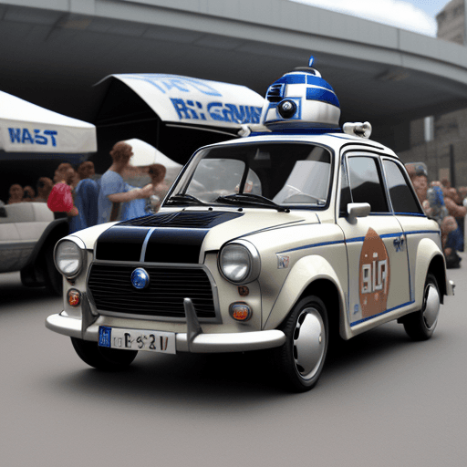 AI generated: Trabant Narka car in a Star Wars version with an R2 D2
