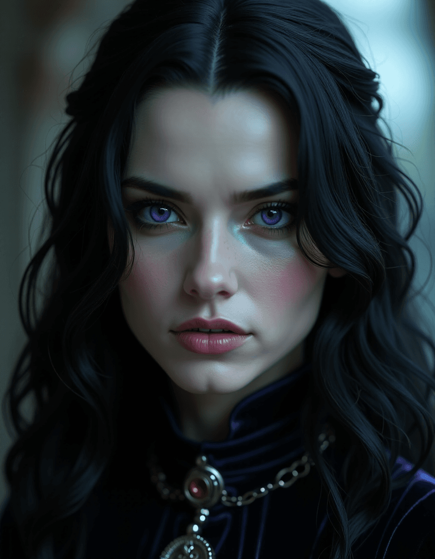 AI generated: <lora:flux_realism_lora:1> A close-up portrait of a striking woman with features inspired by Yennefe...