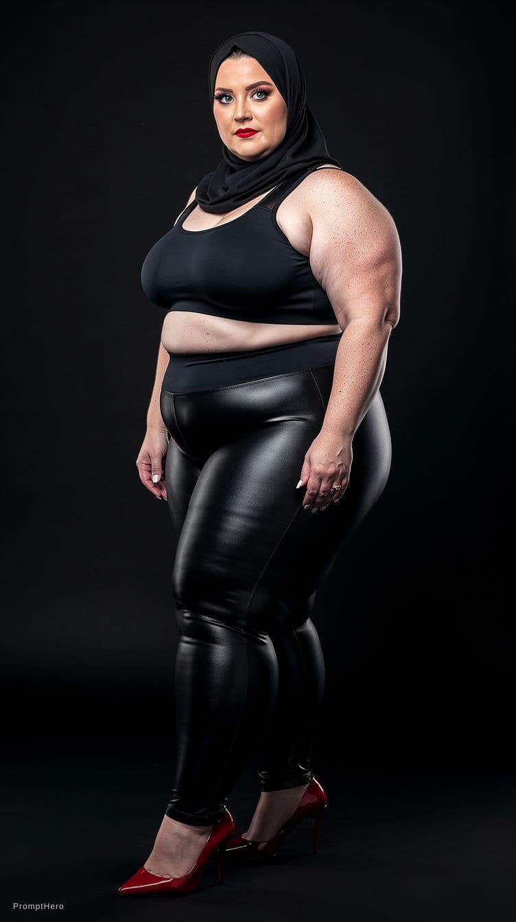 AI generated: 
A mature Celtic woman in her 35s, ((((hot)))))), (covering her hijab completely), in a studio (dark...