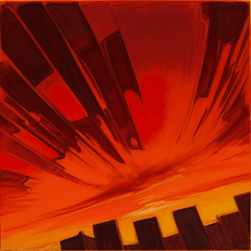 AI generated: A fiery red colored sunset, Low Angle Shot, abstract art, Maurice Prendergast, sunset, award, a pass...