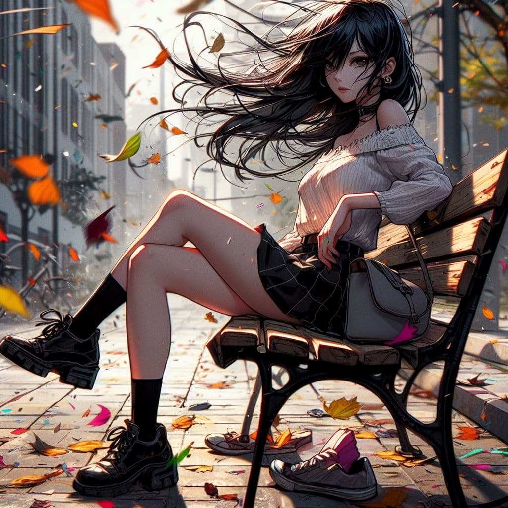 AI generated: aesthetic, painterly style, modern ink, urbanpunk, anime style, A high ground angle shot, a pretty w...
