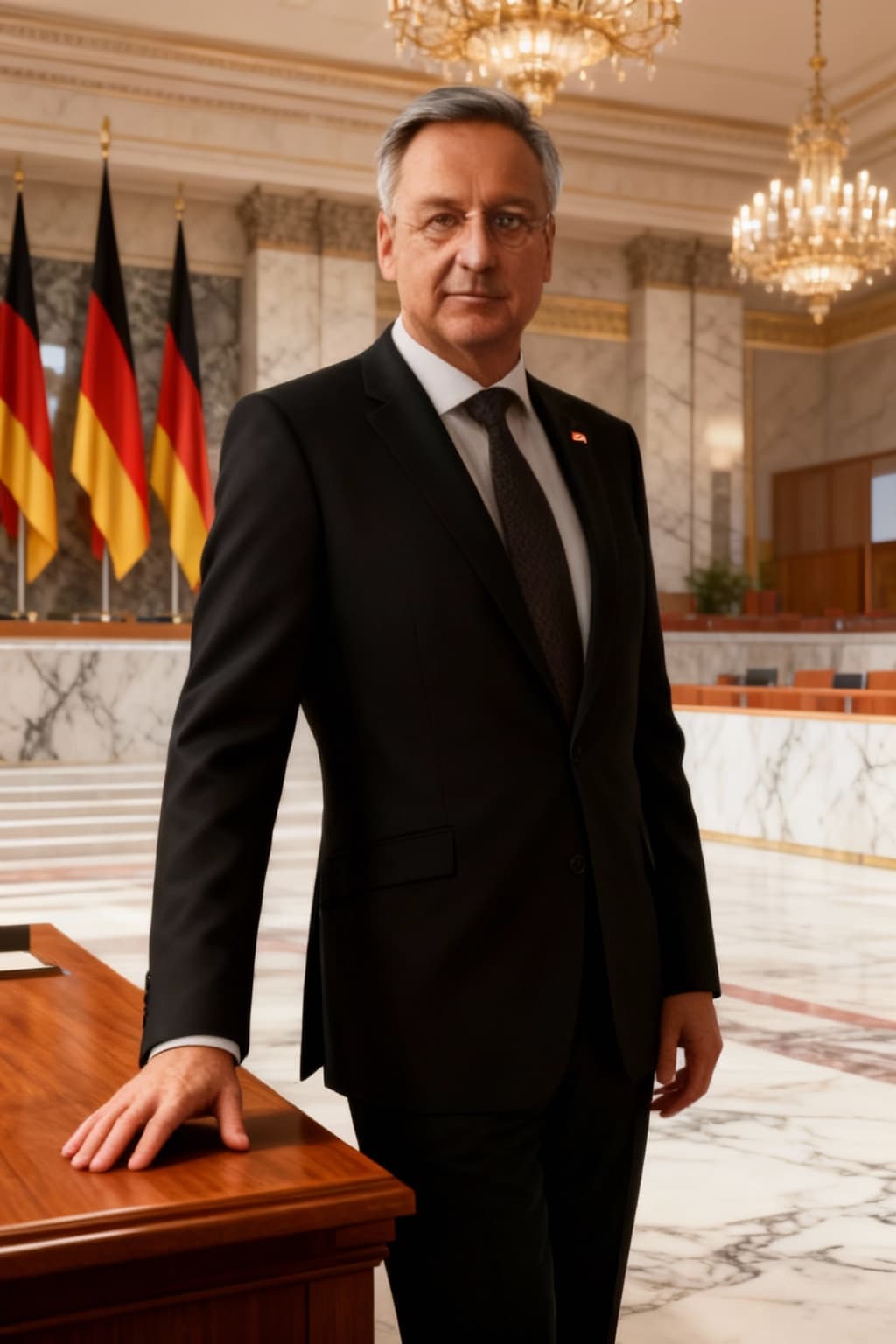 AI generated: New Picture of the character in a different pose and attire. A dignified statesperson of high author...