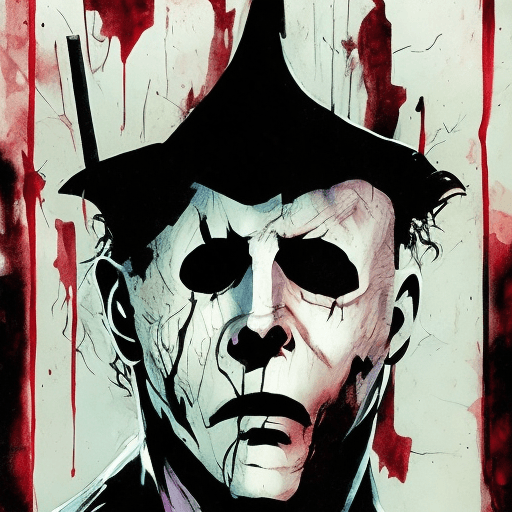 AI generated: Michael Myers Returns, epic horror, by Bill Sienkiewicz, by Dave McKean, by Masahiro Ito