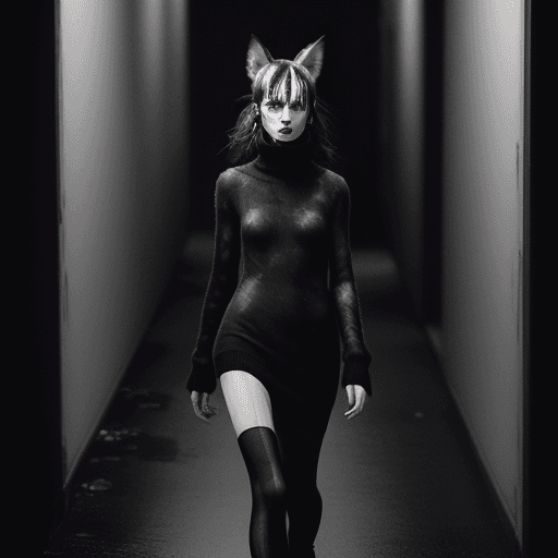 AI generated: https://s.mj.run/iRpsczKJr-c, a woman is posing in a black and white dress, paolo roversi, furries w...