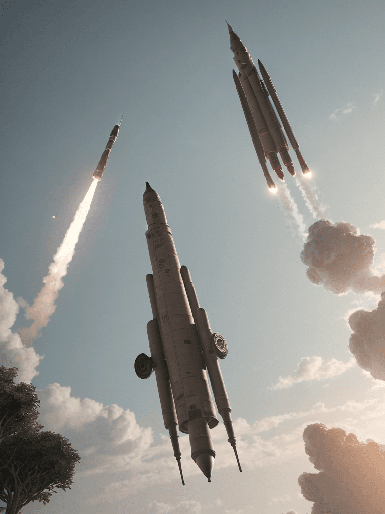AI generated: Photo of a ultra realistic missile on rote, bright light, cinematic lighting, battered, low angle, t...