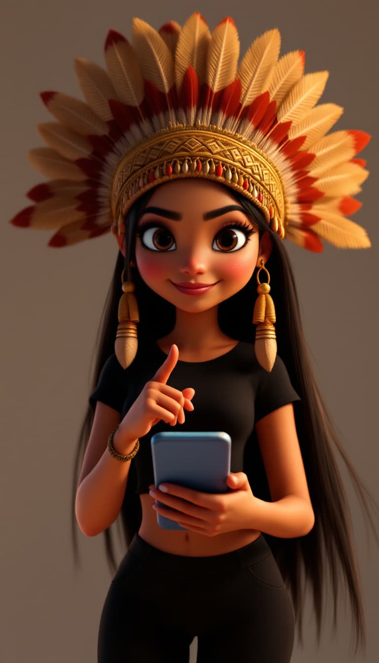 AI generated: A Disney Pixar 3D digital artwork of a charming and cute woman with long straight black hair combed ...