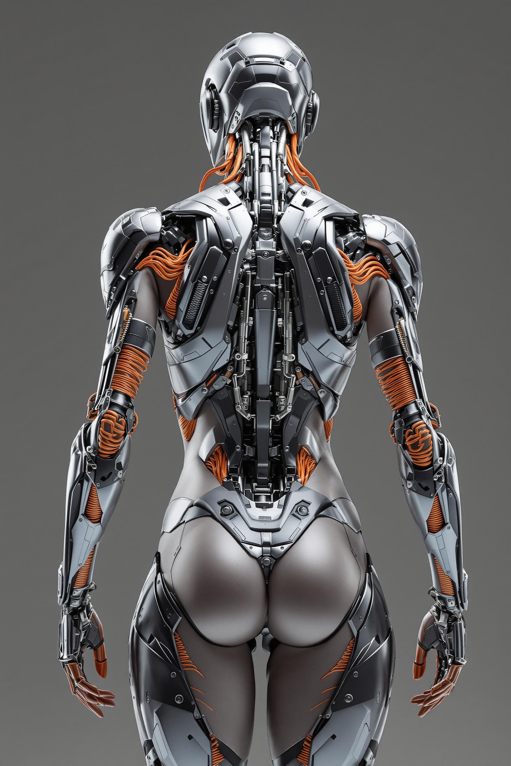 AI generated: close-up rear view, body, perfect composition, model with advanced cybernetic enhancements, capturin...