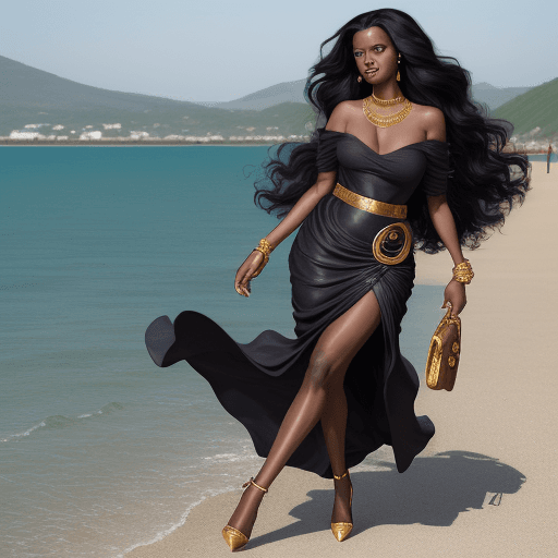 AI generated: high fashion photography of a beautiful shy mixrace (african and europian) slimy
 woman,age 42,with ...