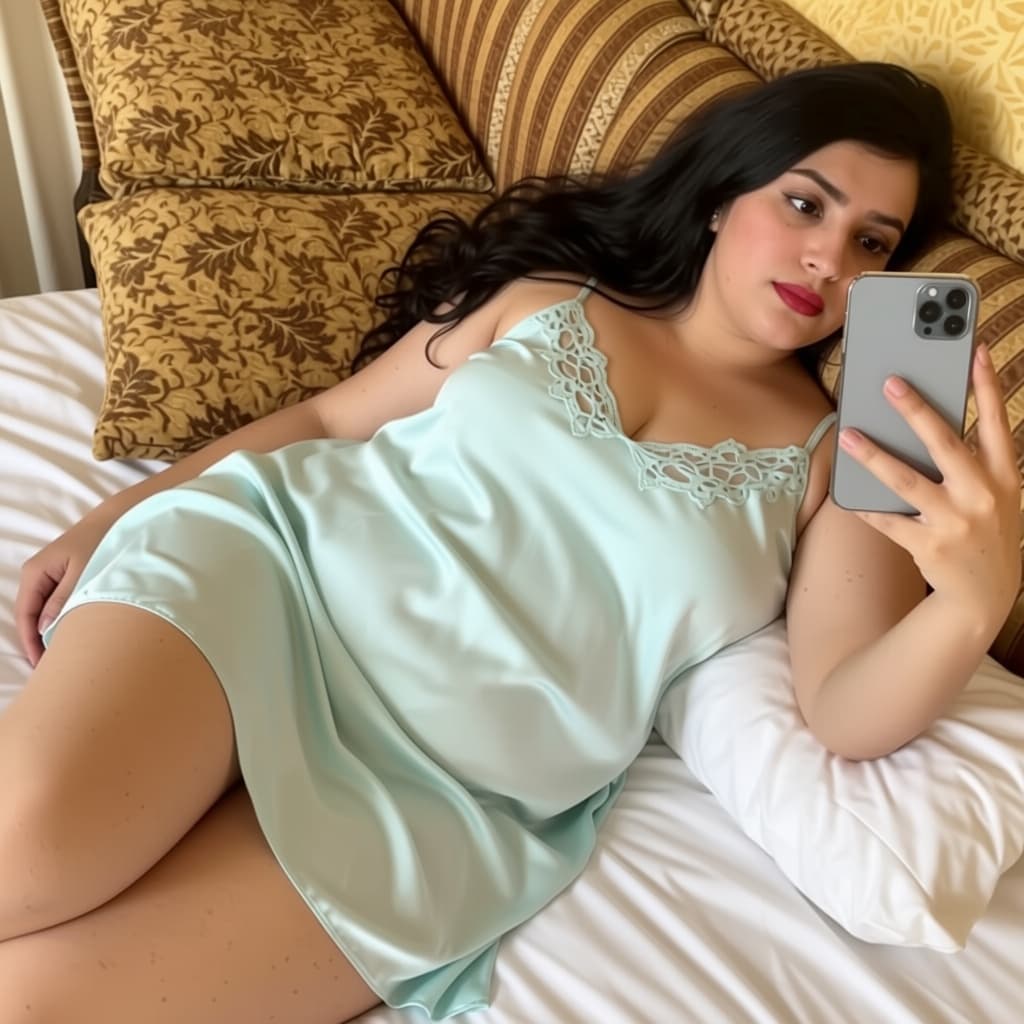 AI generated: Saudi Arabia girl fat chubby show me her armpits hair and hair body on the bed and She wears a light...