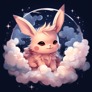 AI generated: T-shirt design logo, whimsical small rabbit Pikachu sleeping on the clouds, Lithograph, whimsical st...