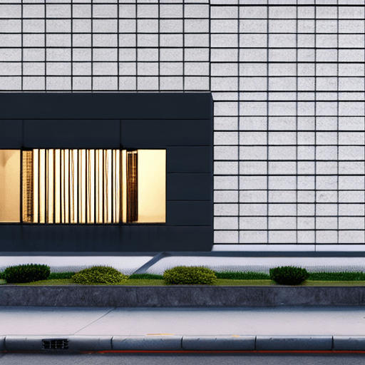 AI generated: minimalist store exterior, at dusk, the architecture should feature clean lines with a sophisticated...