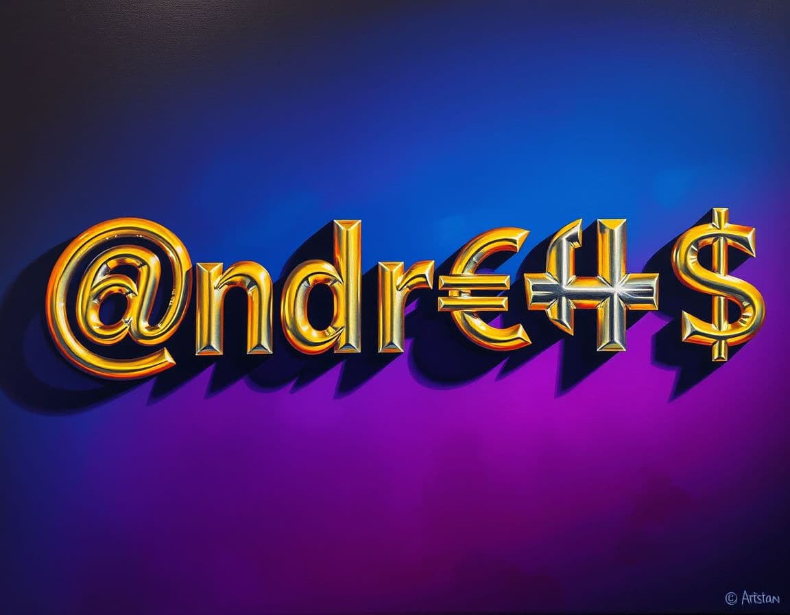 AI generated: Hyperrealistic oil painting of the name "@ndr€@$" as a striking modern typographic art piece, vibran...