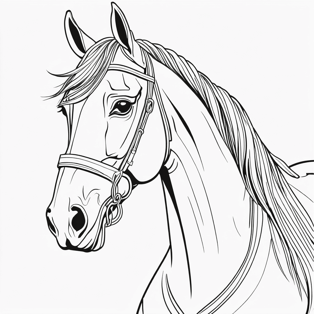 AI generated: horse, black lines white background, clean simple line art, no background, clean coloring book page,...