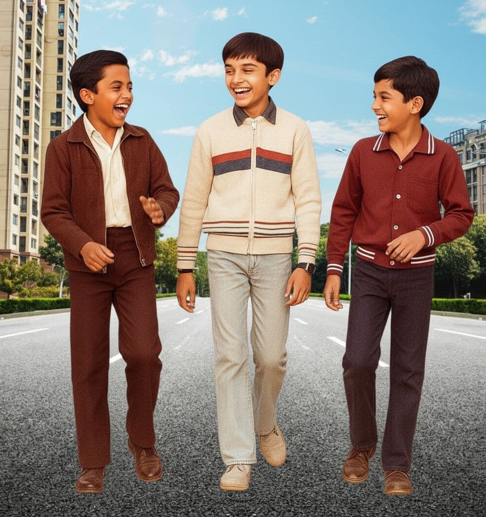 AI generated: The three friends are walking and laughing with each other.
