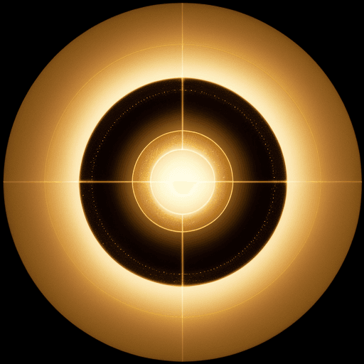 AI generated: ultra realistic perfect circle glowing with golden light, one dot perfect placed in center of circle...