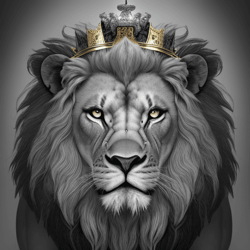 AI generated: stronger lion, power lion, penetrait eyes,  black and white colors, delicate ink lines, intricate de...
