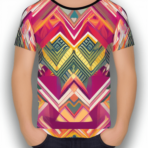 AI generated: A captivating illustration of a trendy short-sleeved t-shirt featuring a vibrant geometric pattern. ...