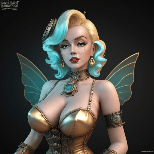 AI generated: 3d image of a steampunk woman Like Marilyn Monroe in the style of bella kotak, gold and cyan, photor...