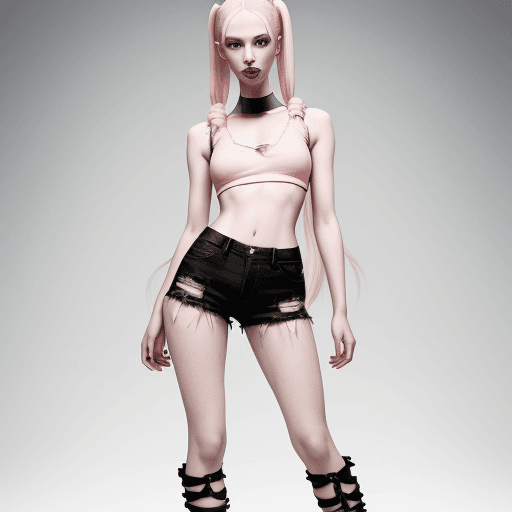 AI generated: Vogue Runway Model with long Pigtails in the style of candycore hair, pale skin and light pink lips,...