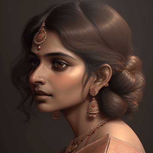 AI generated: Stunning portrait of Indian woman wearing a sari, side angle, beautiful highly detailed face, in the...