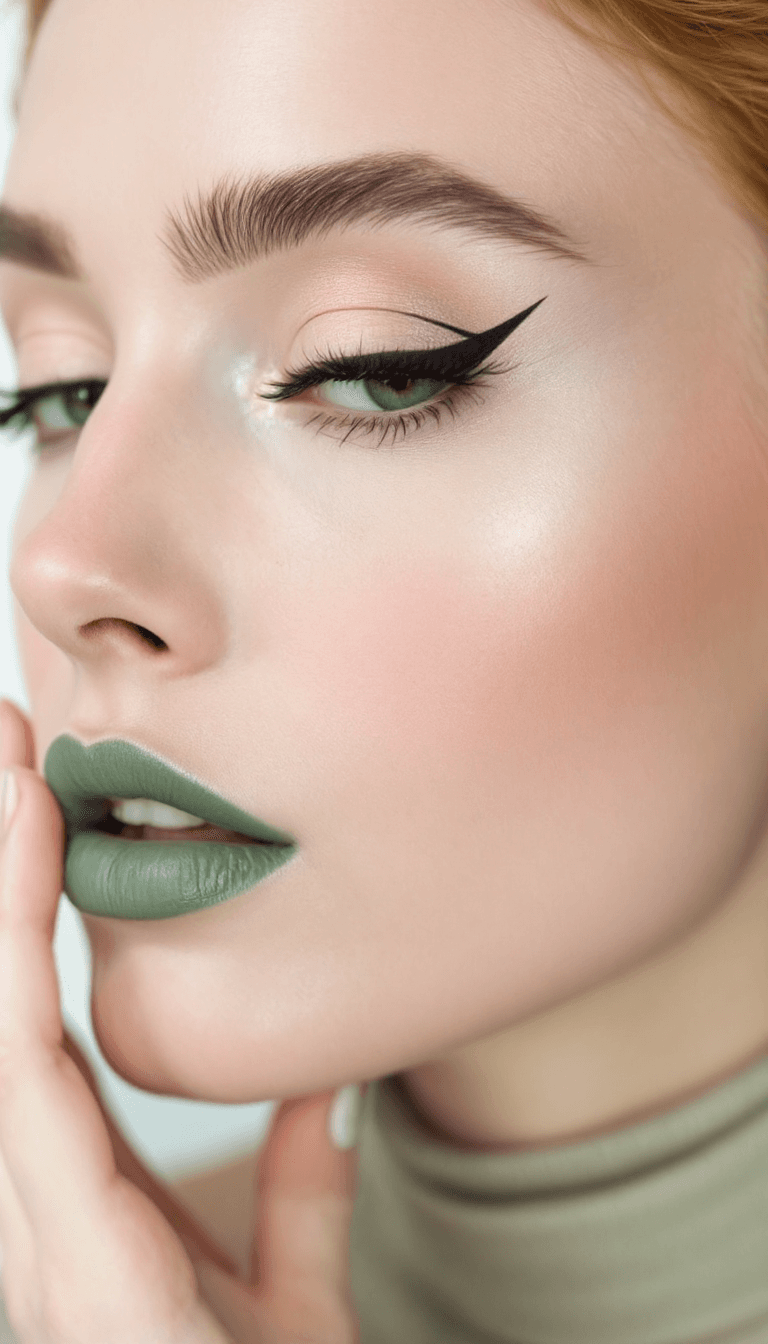AI generated: Drawing inspiration from past eras, often featuring winged eyeliner, green  lips, and soft, romantic...