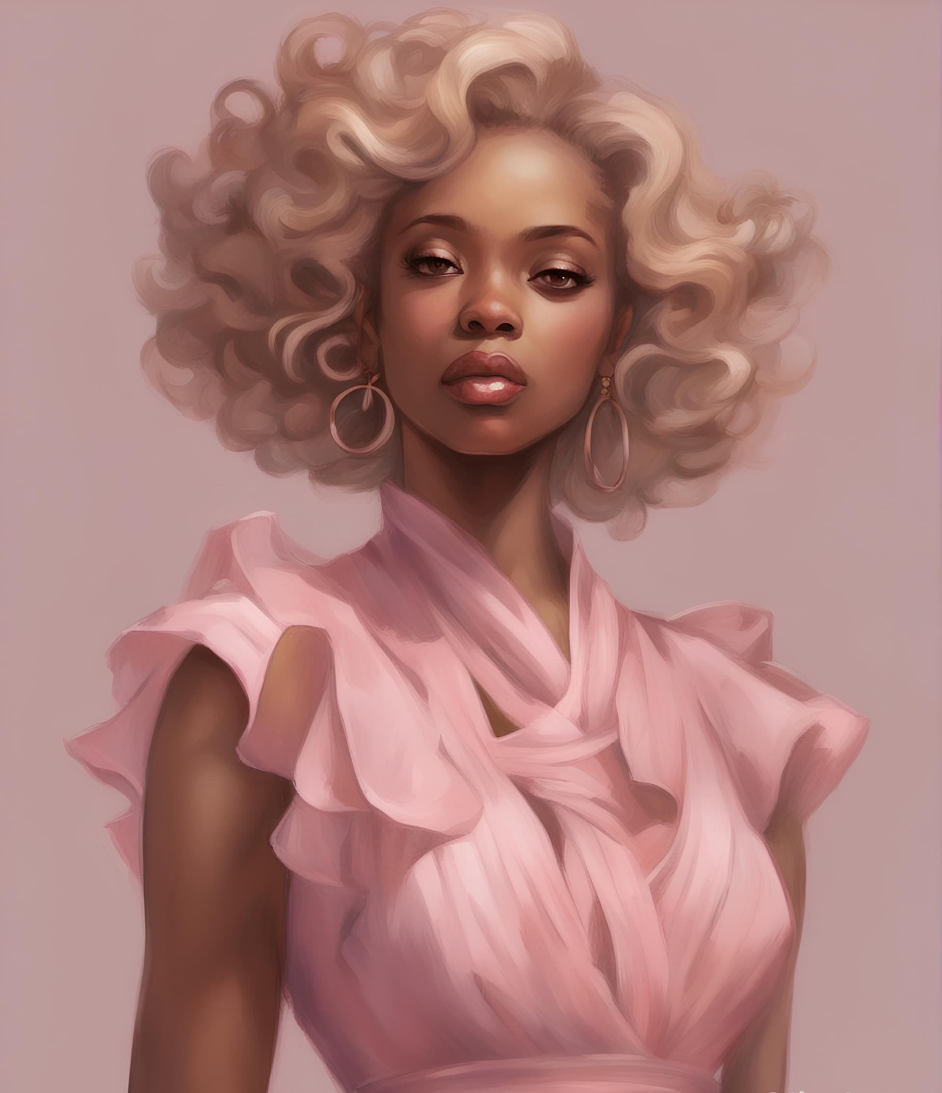 AI generated: a drawing of a woman in a pink dress, inspired by Cynthia Sheppard, featured on pixiv, african ameri...