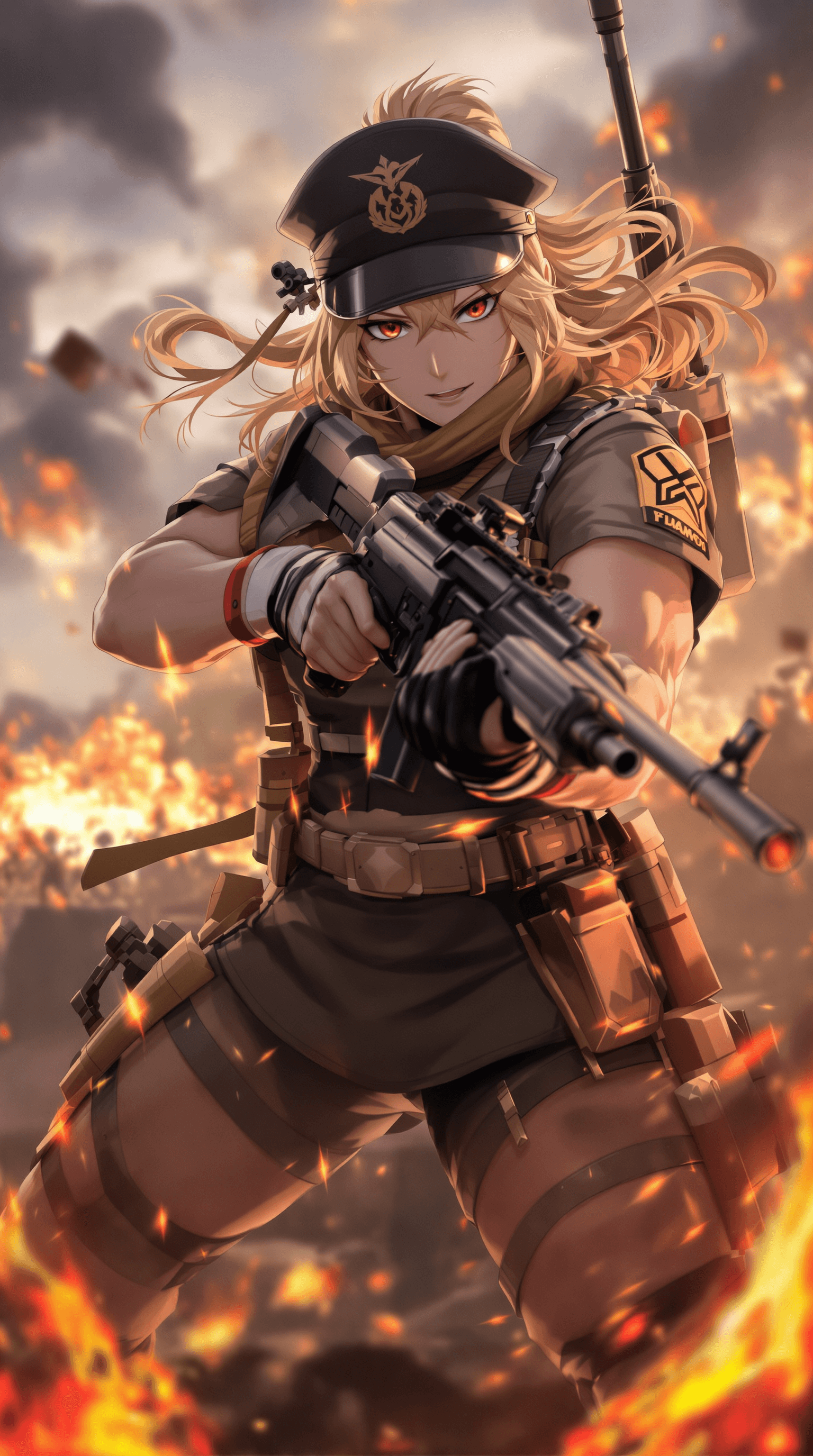 AI generated: 1woman, solo focus, tanyadegurechaff, Tanya from Youjo Senki, uniform, muscular female, big muscles,...