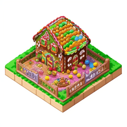 AI generated: Isometric casual game location sweet candy house Gingerbread house playrix