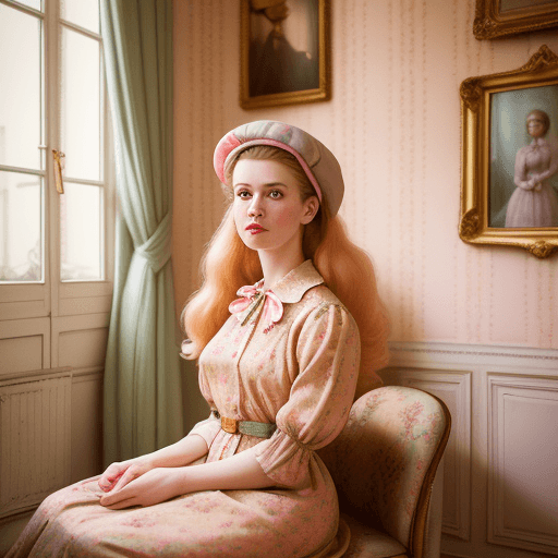 AI generated: hyper-realistic portrait photo of a woman wearing vintage-style clothes inside a Paris apartment wit...