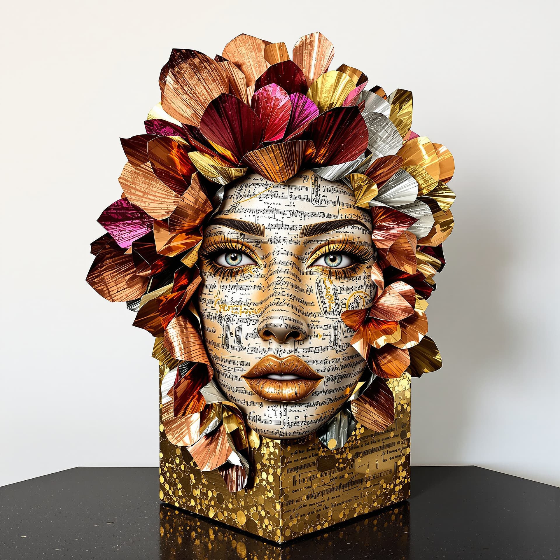 AI generated: "Where the Blossom Meets the Asphalt" An exquisitely crafted abstract sculpture gleams with vibrant ...