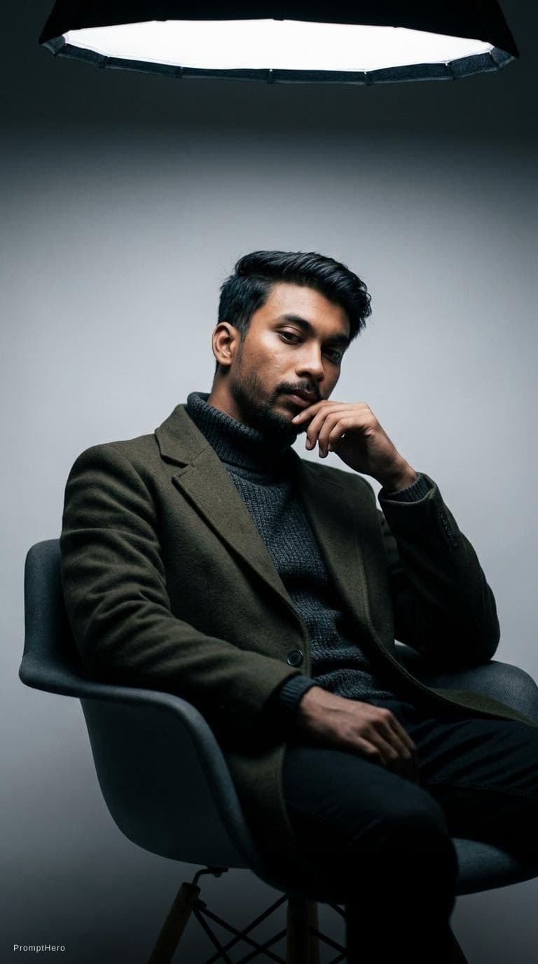 AI generated: high-end portrait photography, editorial studio photography, cinematic color grading, vertical compo...